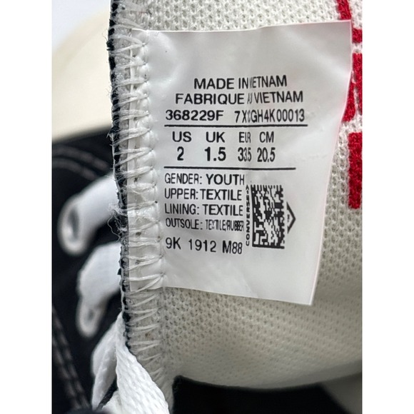 Converse Love Fearlessly Yourself First Black White Red Heart, Kids Unisex Sz 2 - Picture 9 of 11